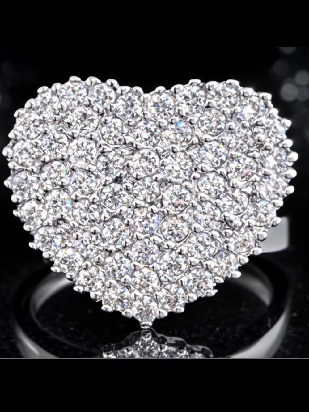 Micro Pave Set HEART shape Cz zirconia ladies valentine Cocktail statement Ring